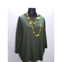 Bawełniana lekka BLUZA z haftem na dekolcie - zgniła zieleń